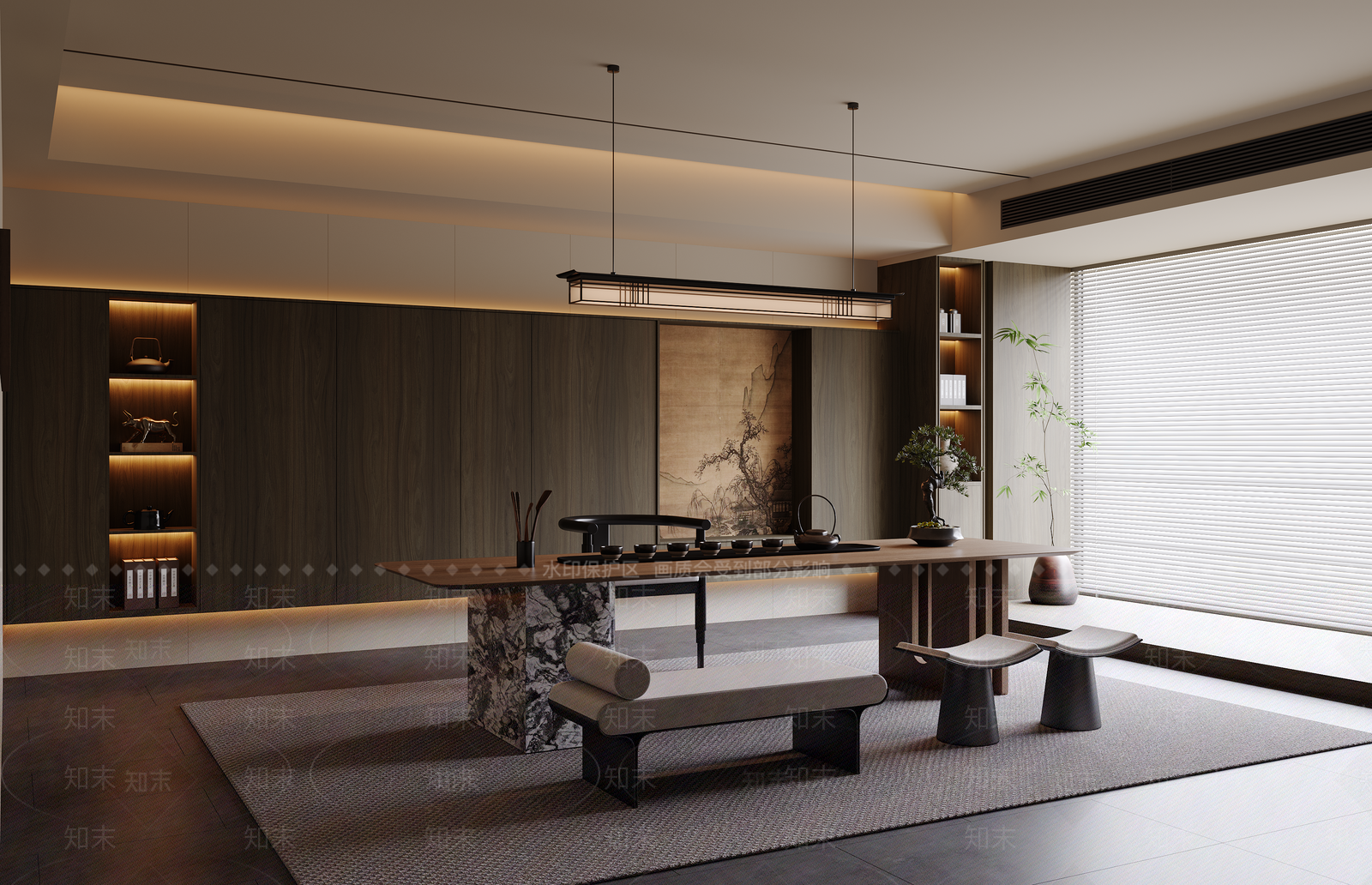 新中式禅意茶室3D模型下载【ID:1204123847】