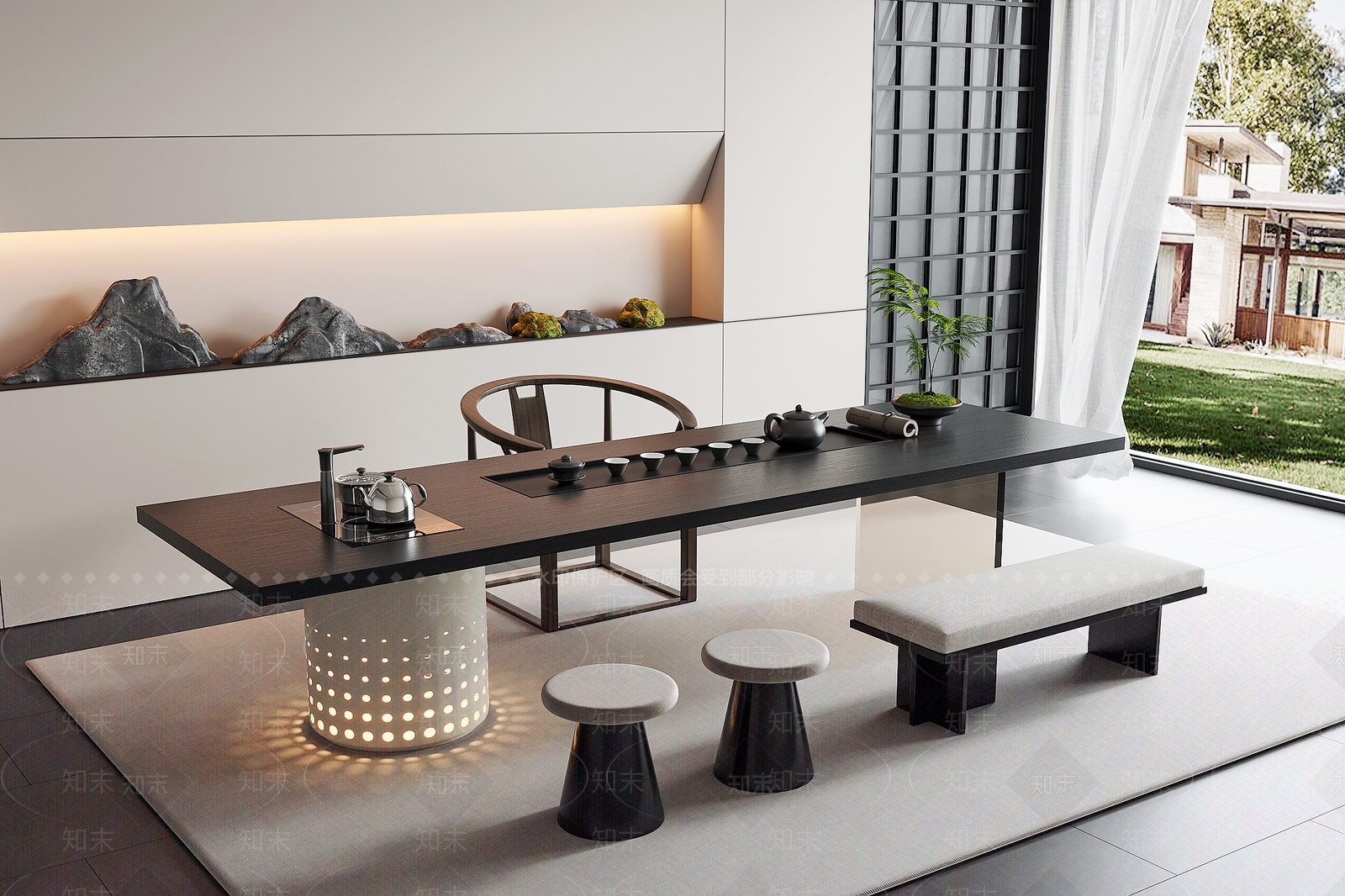 现代新中式茶桌椅3D模型下载【ID:1204124560】