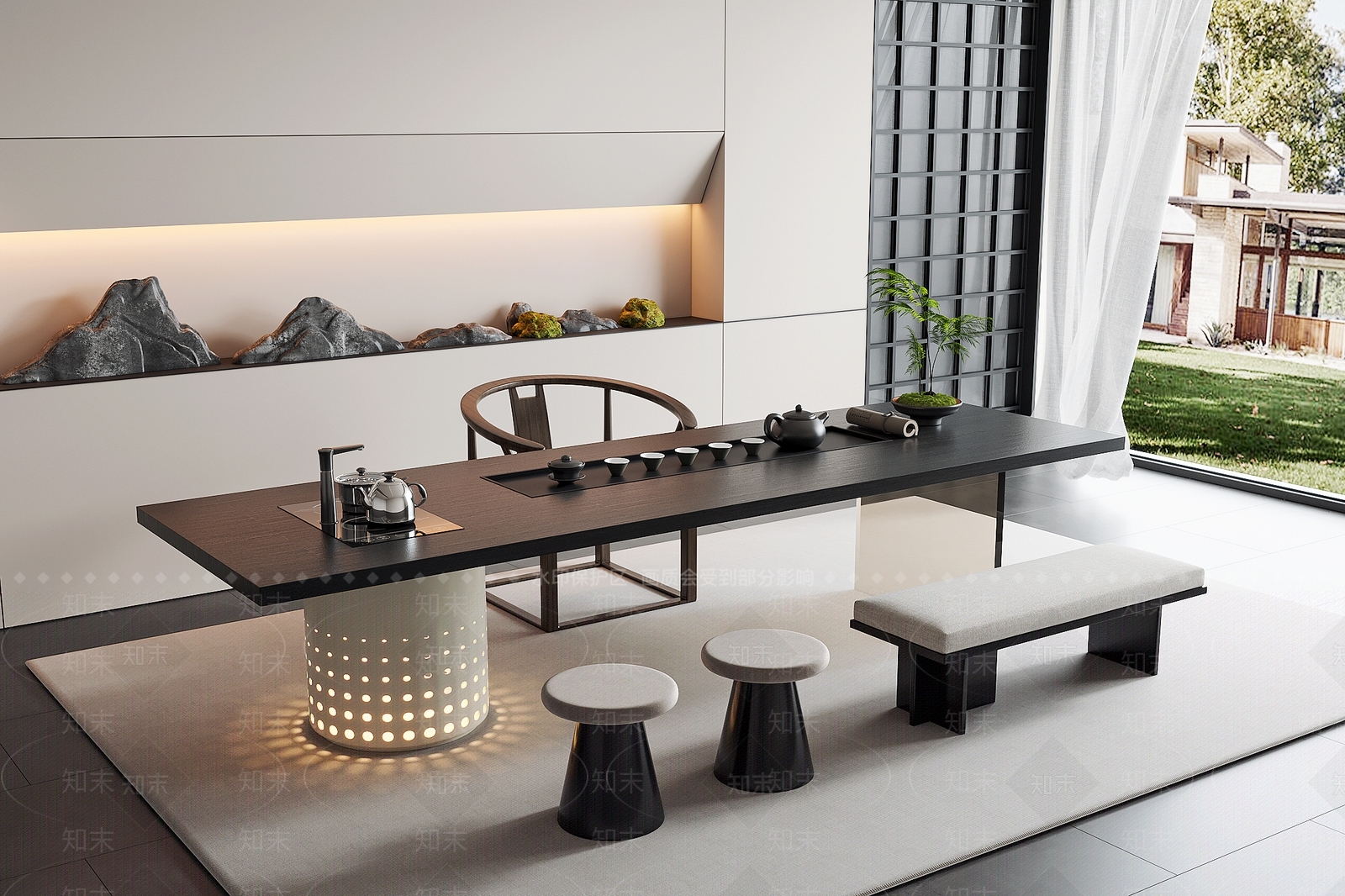 现代新中式茶桌椅SU模型下载【ID:1204124825】