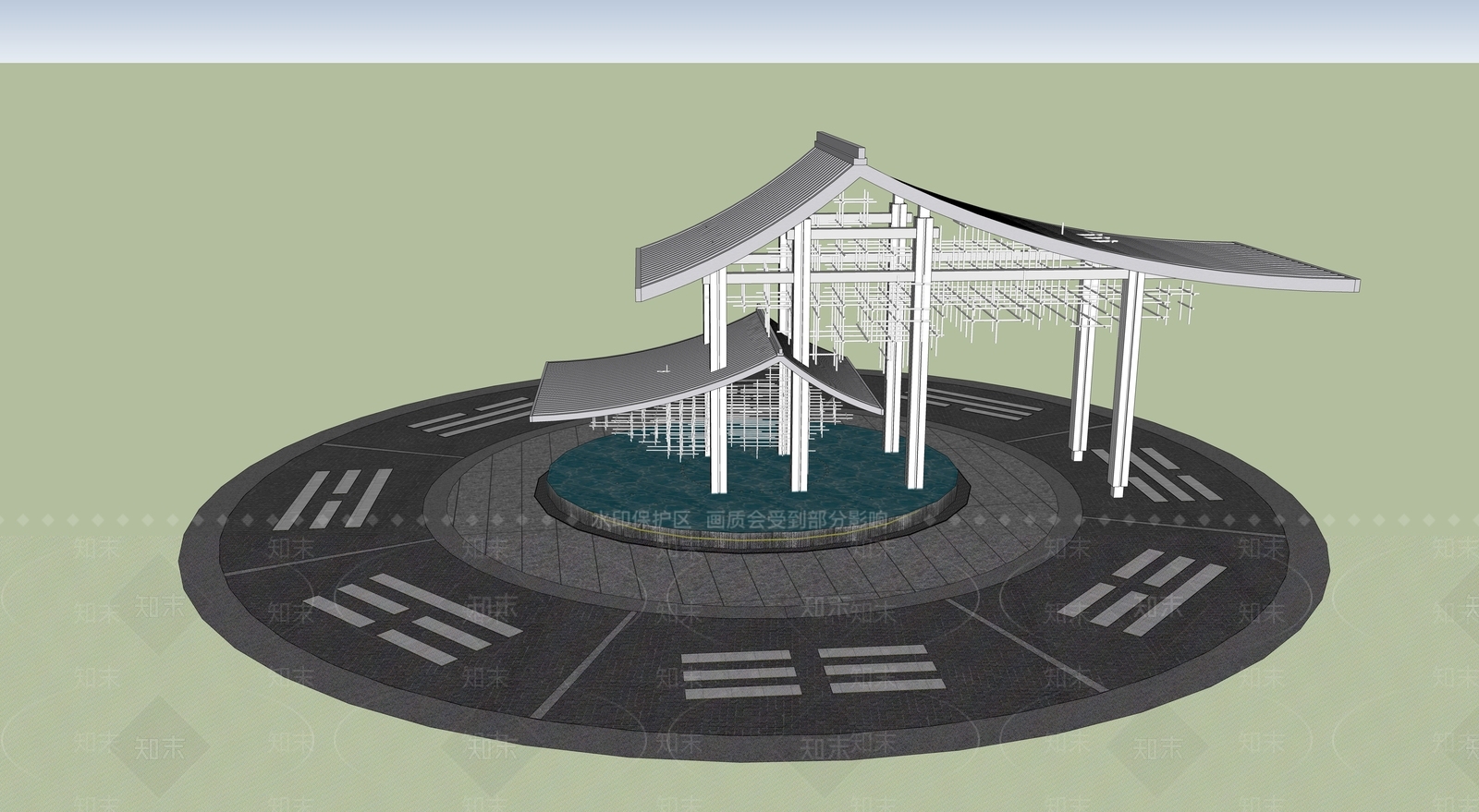 新中式广场景观SU模型下载【ID:1204125085】