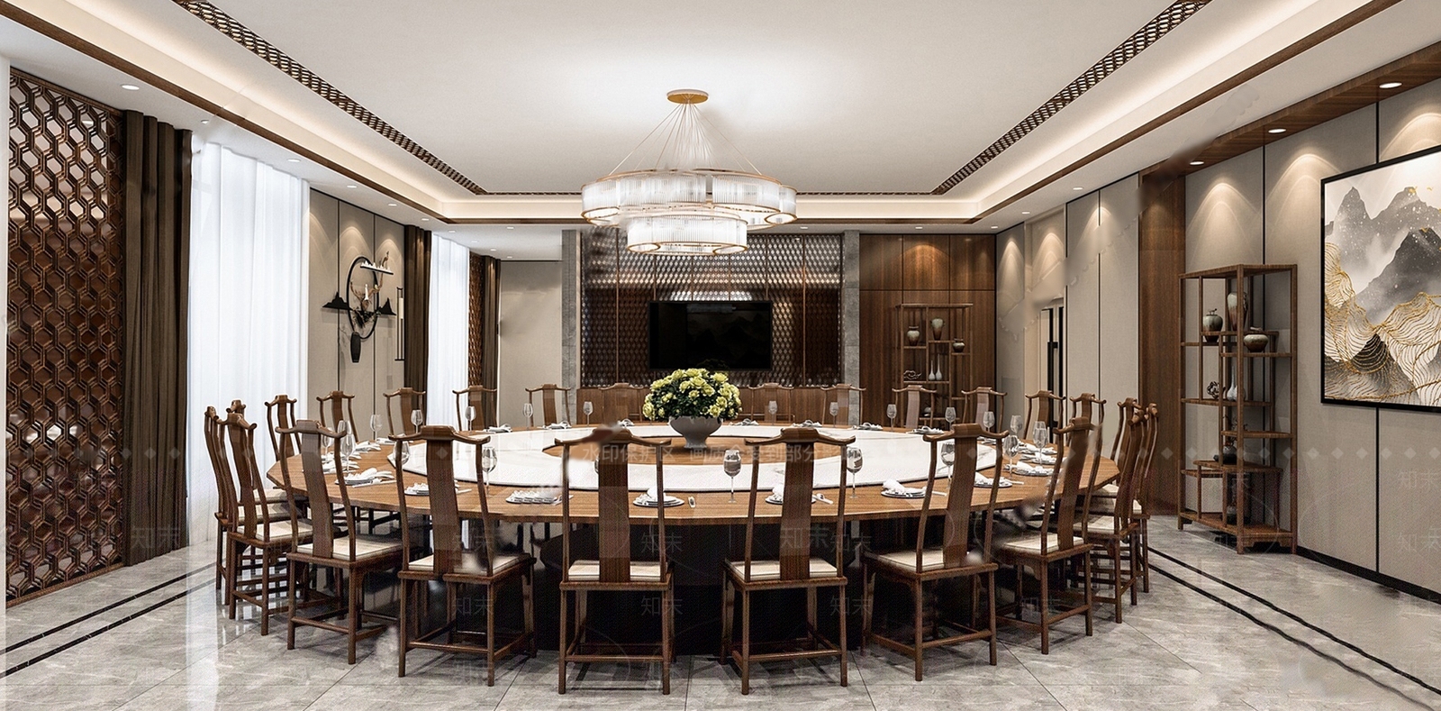 中式新中式包厢SU模型下载【ID:1204126379】