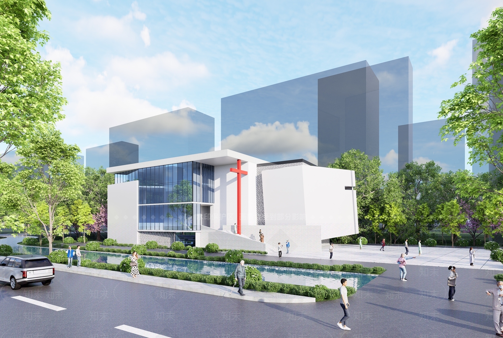 现代教堂建筑SU模型下载【ID:1204127447】