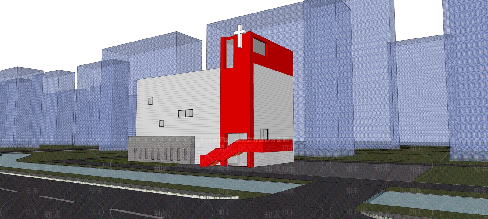 现代教堂建筑SU模型下载【ID:1204130792】