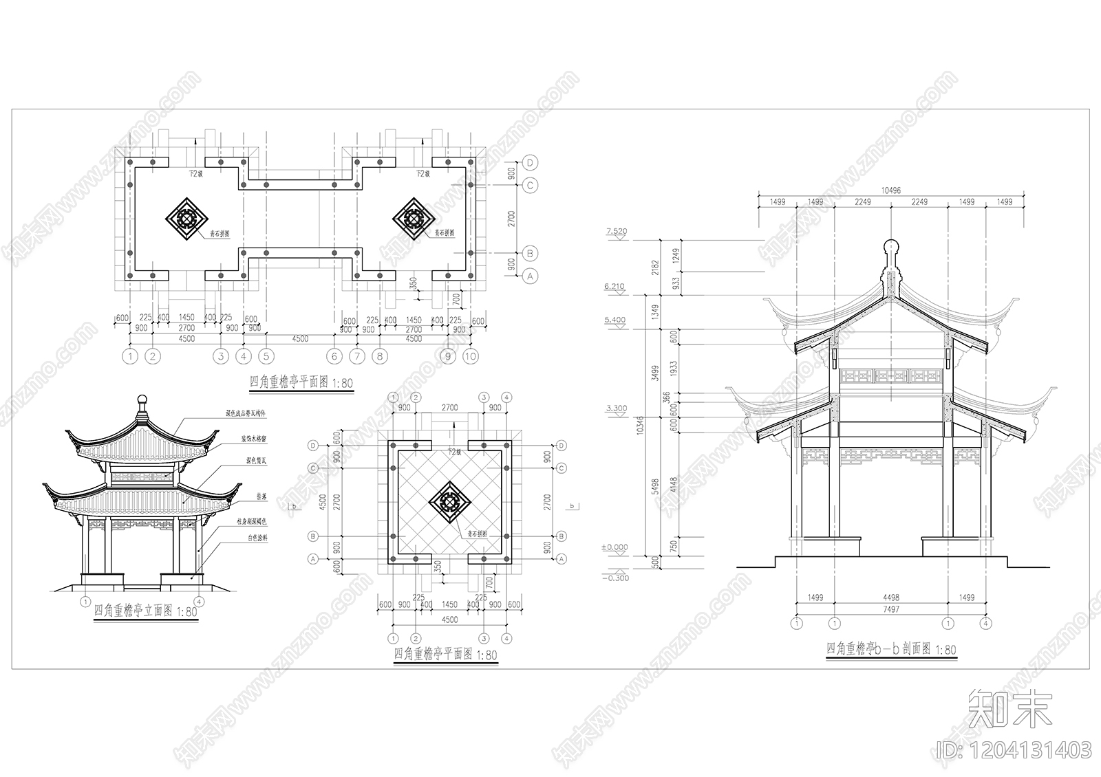 中式亭子图库cad施工图下载【ID:1204131403】