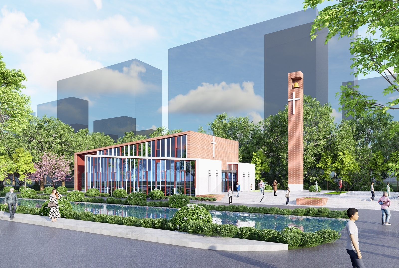 现代教堂建筑SU模型下载【ID:1204131663】