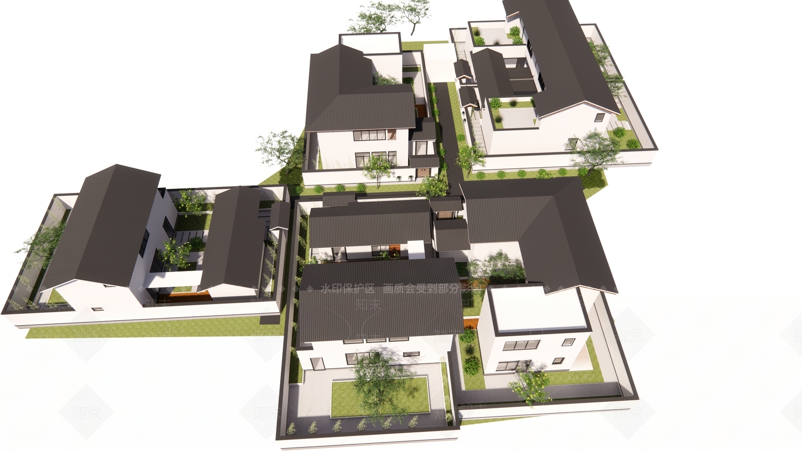 现代新中式四合院SU模型下载【ID:1204133033】