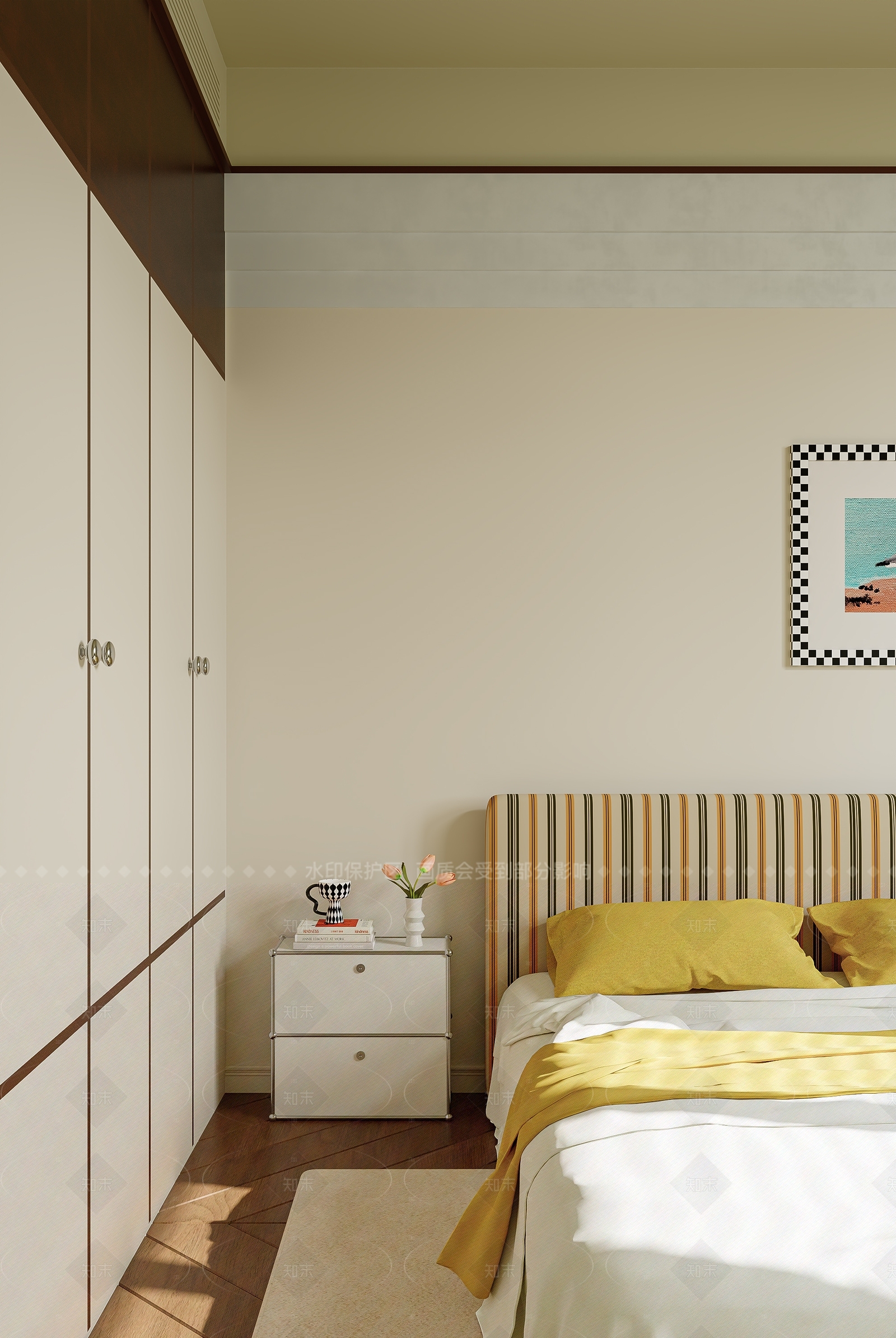 现代奶油家居卧室3D模型下载【ID:1205082668】