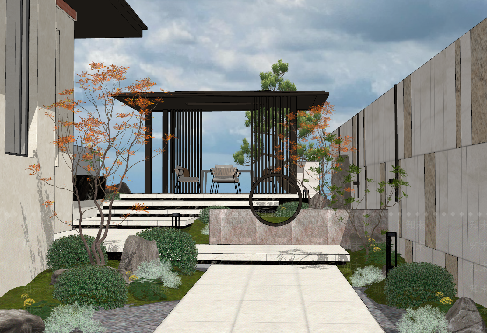 现代日式别墅庭院SU模型下载【ID:1204141280】