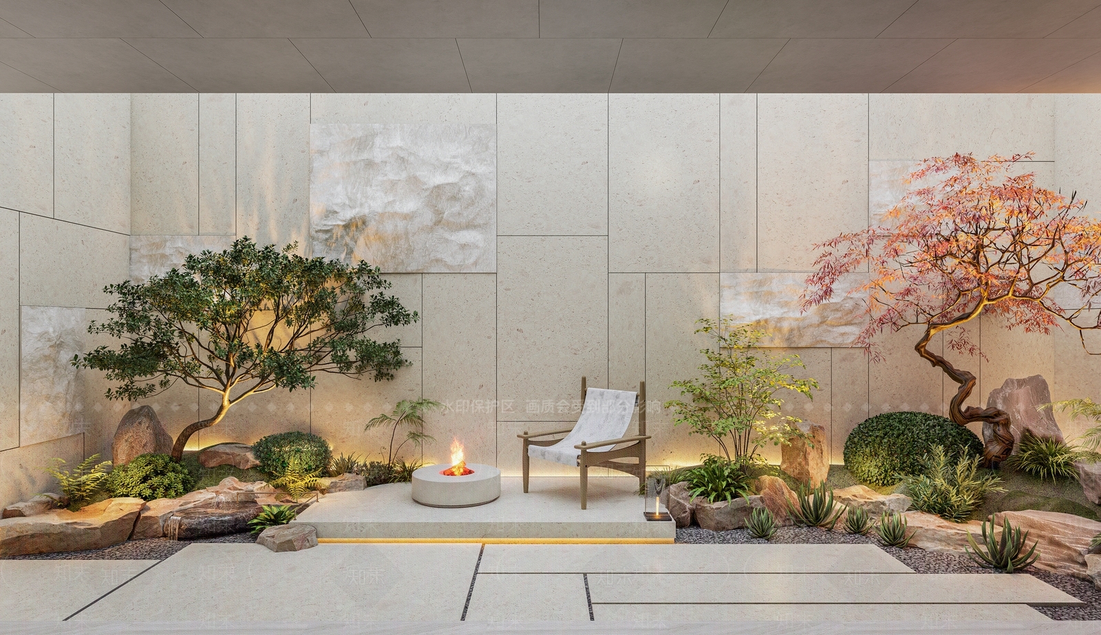 现代侘寂别墅庭院SU模型下载【ID:1204140844】