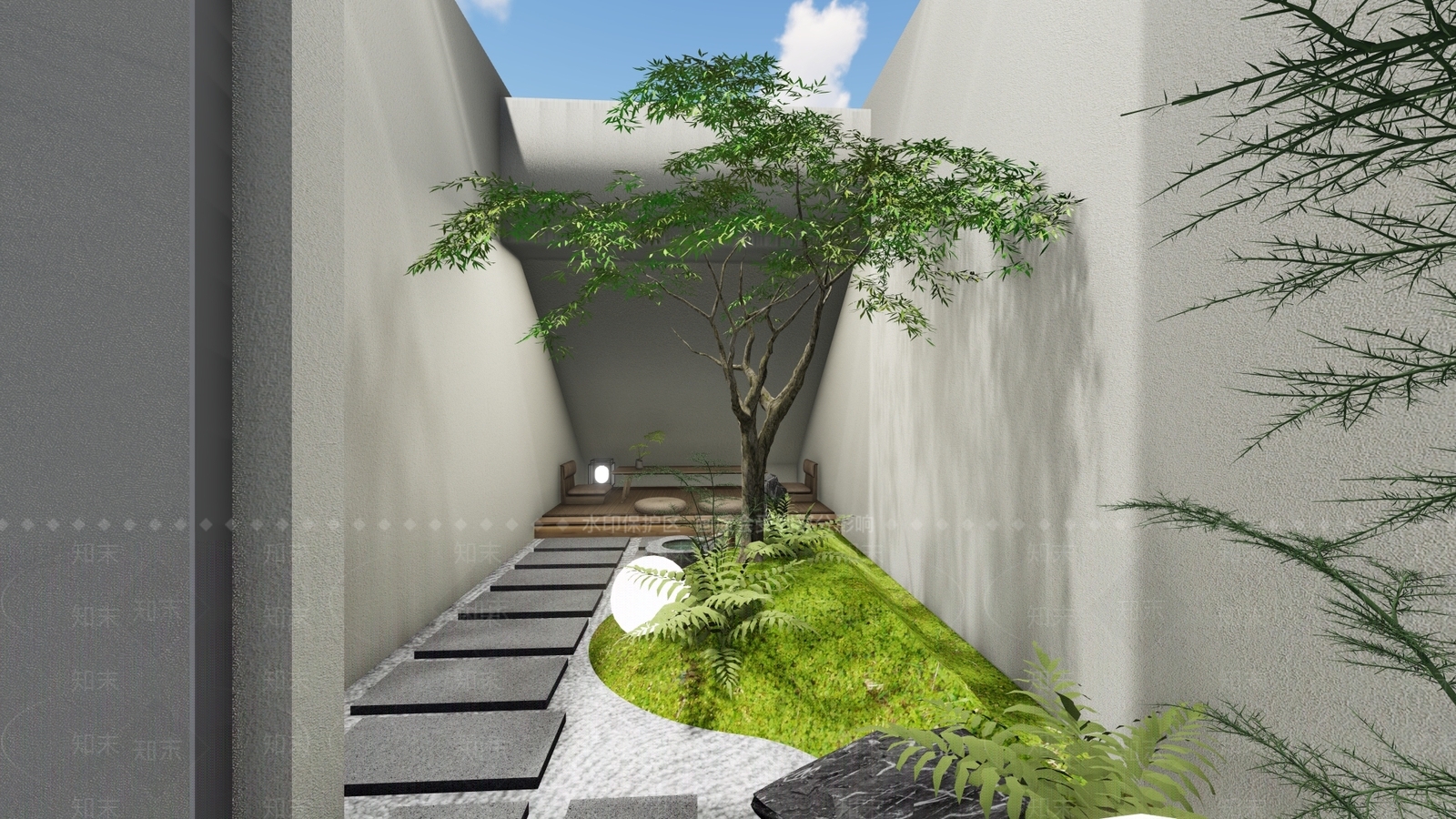 禅意日式室内景观SU模型下载【ID:1204143329】