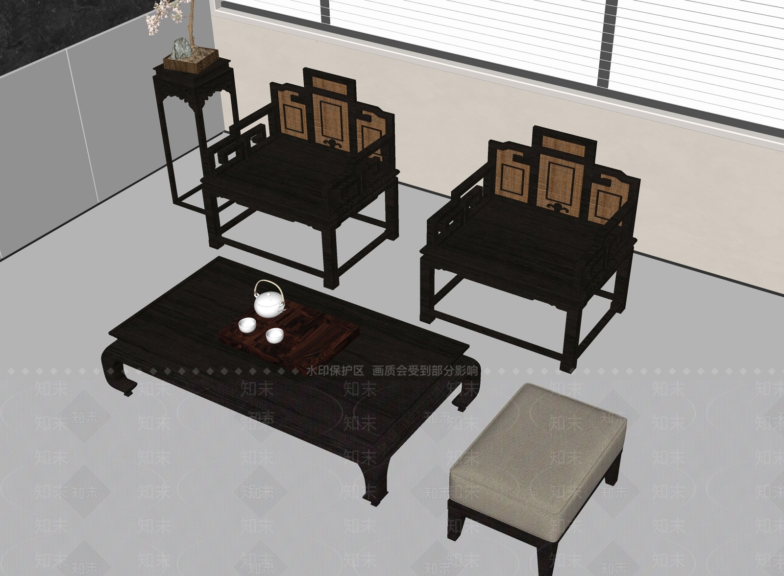 中式复古休闲桌椅SU模型下载【ID:1204145091】