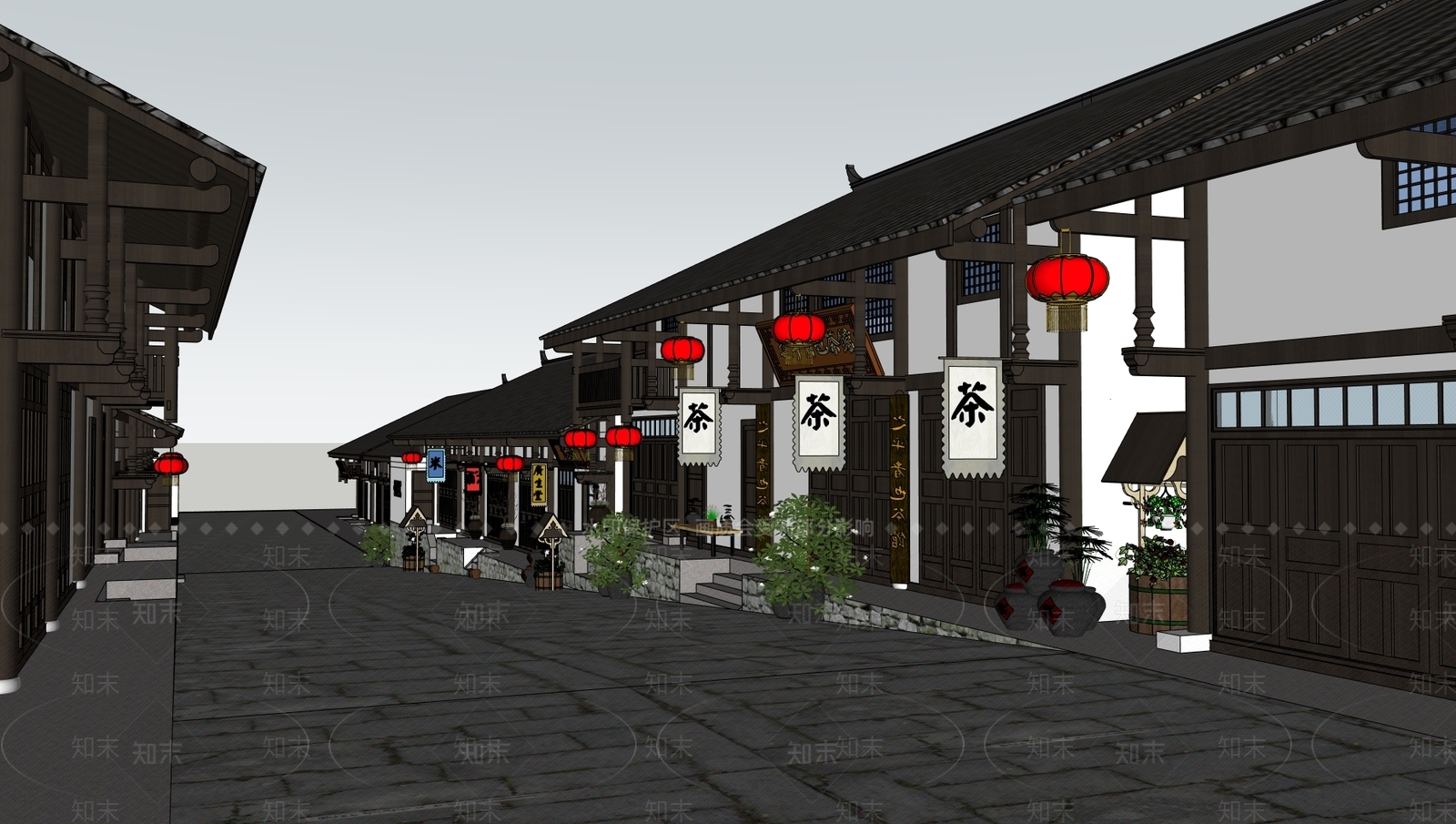 中式商业街SU模型下载【ID:1204145261】