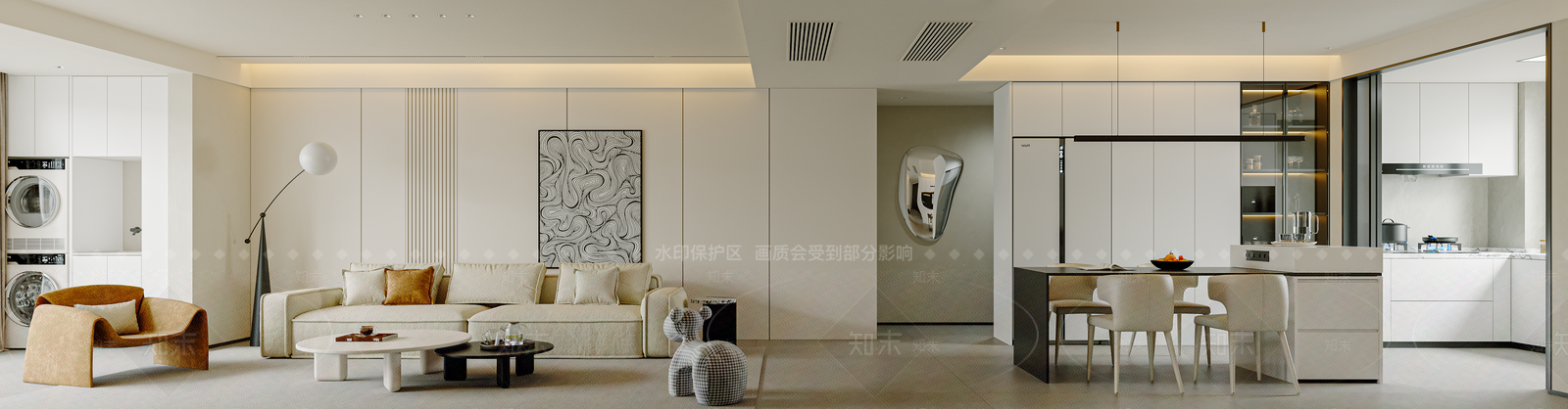 现代极简大平层客餐厅3D模型下载【ID:1204147660】