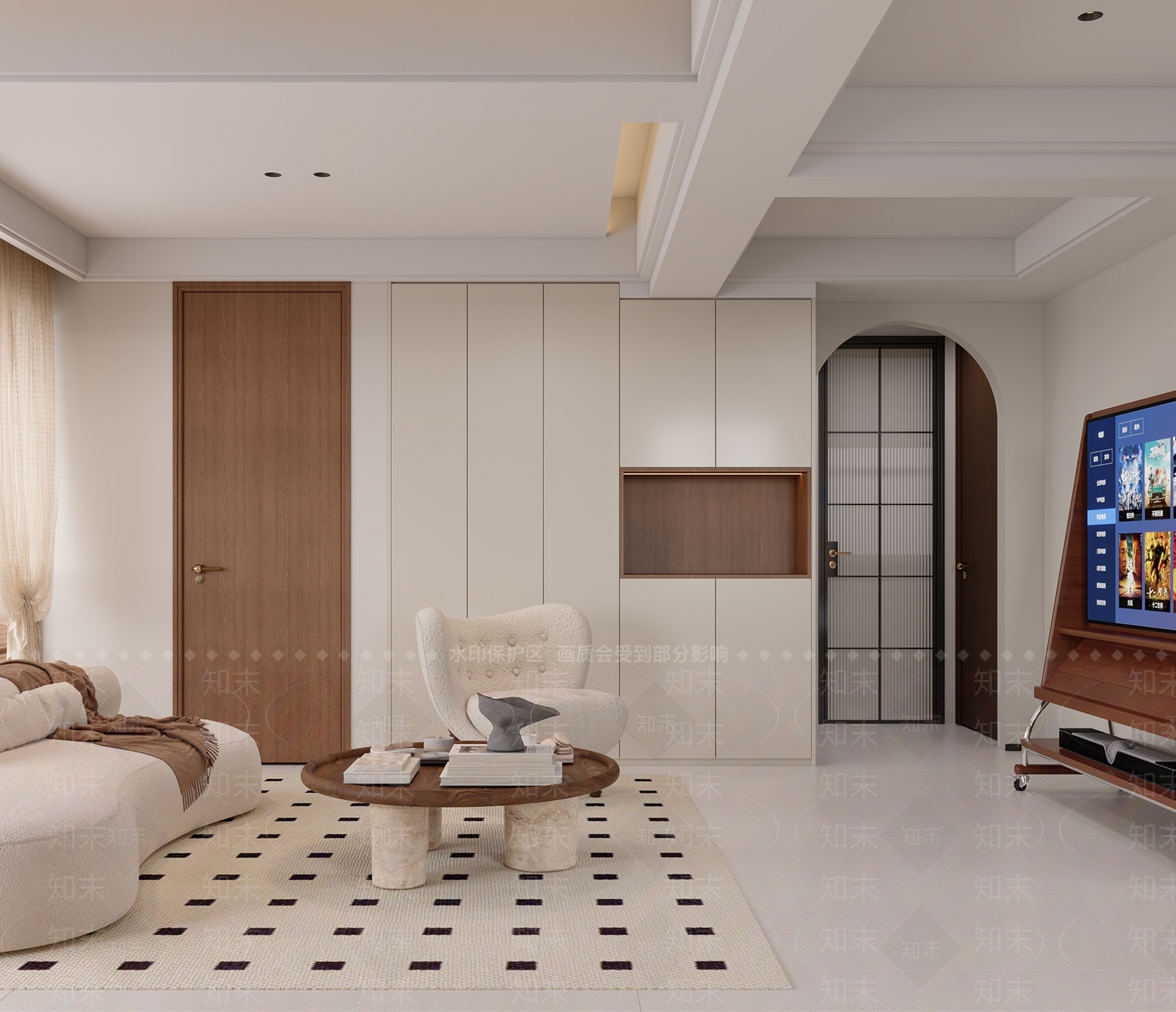 现代奶油客餐厅3D模型下载【ID:1204152976】