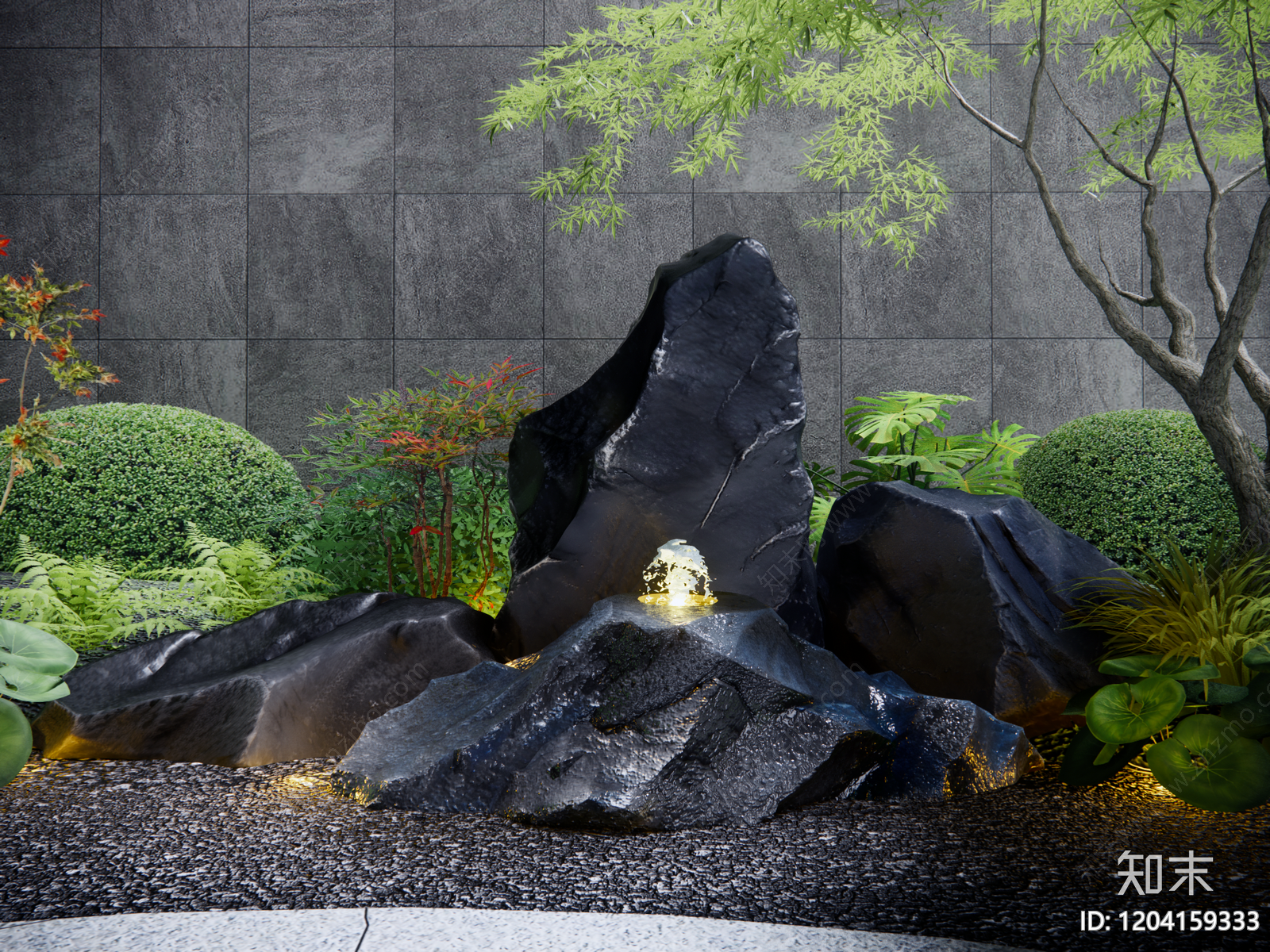 新中式禅意景观石SU模型下载【ID:1204159333】