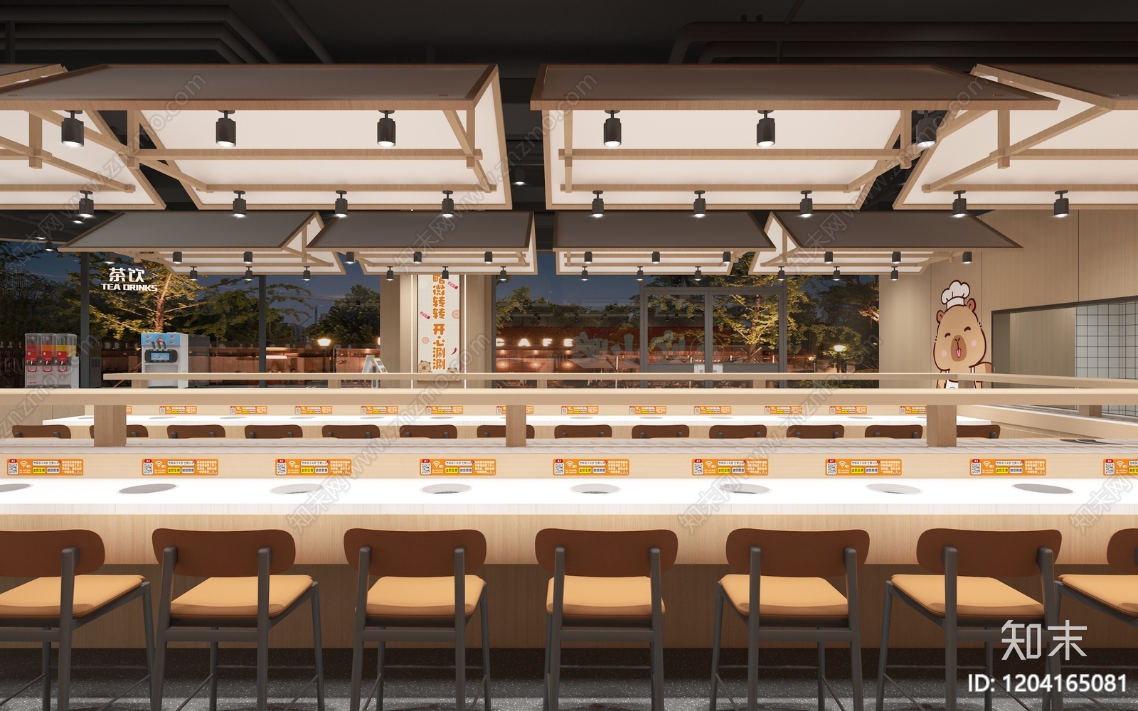 现代原木火锅店施工图下载【ID:1204165081】