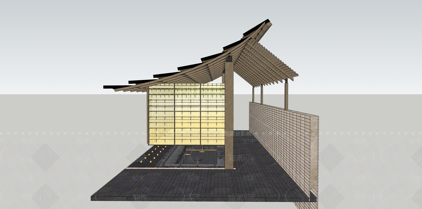 现代新中式廊架SU模型下载【ID:1204166272】