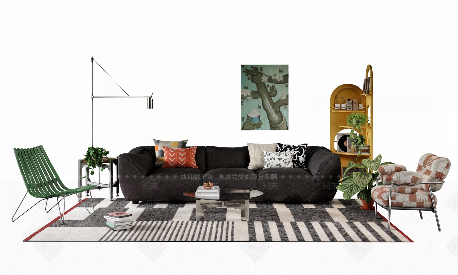 中古奶油沙发组合SU模型下载【ID:1204168074】