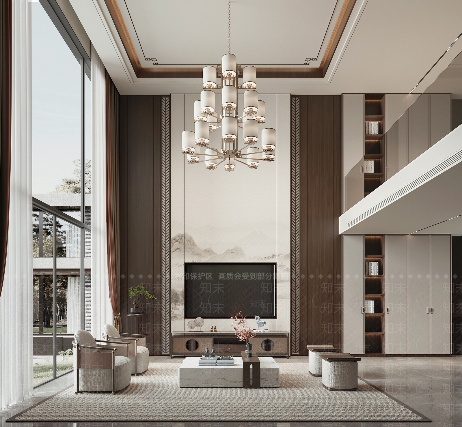 新中式别墅客厅3D模型下载【ID:1204172421】