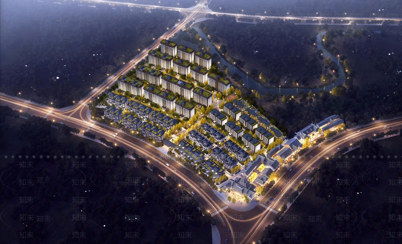 新中式小区建筑SU模型下载【ID:1204178232】
