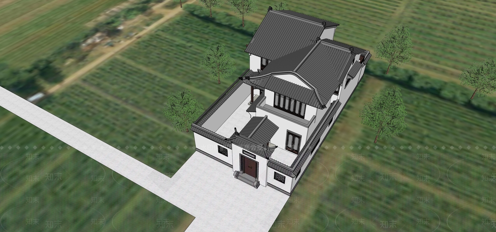 新中式中式乡村民房SU模型下载【ID:1204181524】