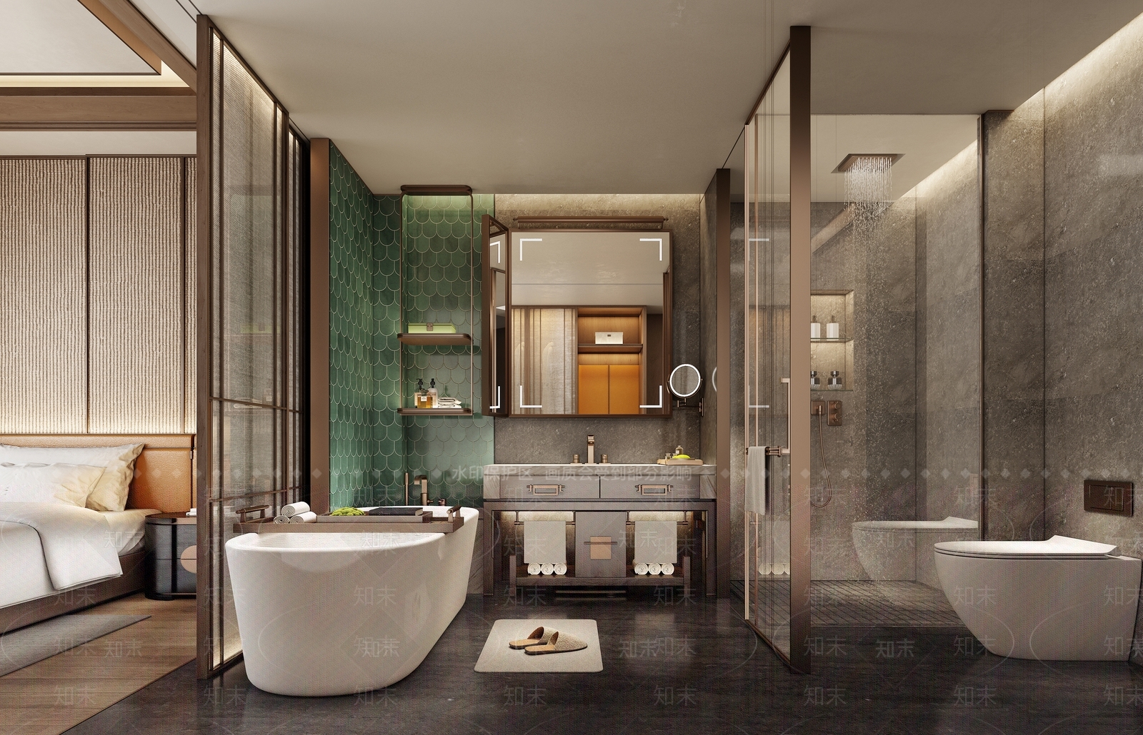 现代新中式酒店客房3D模型下载【ID:1204183157】