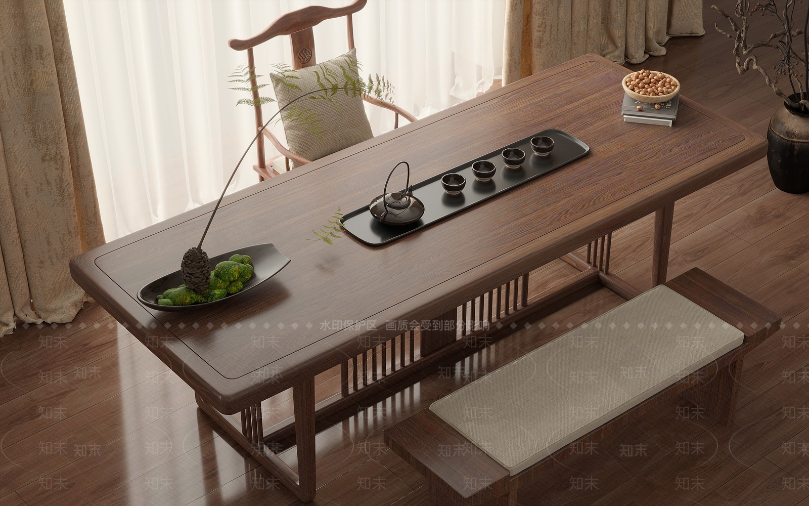 新中式茶桌椅3D模型下载【ID:1204183489】