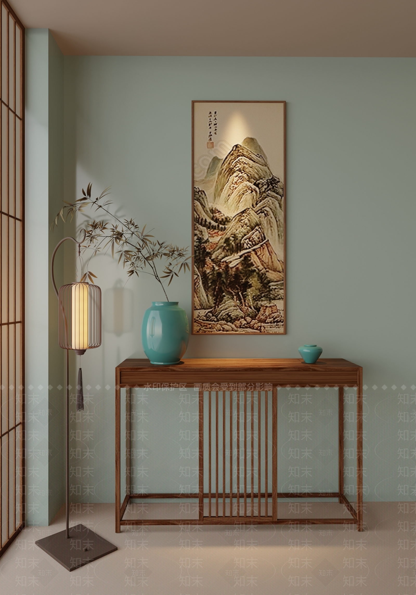 新中式玄关柜SU模型下载【ID:1204192459】