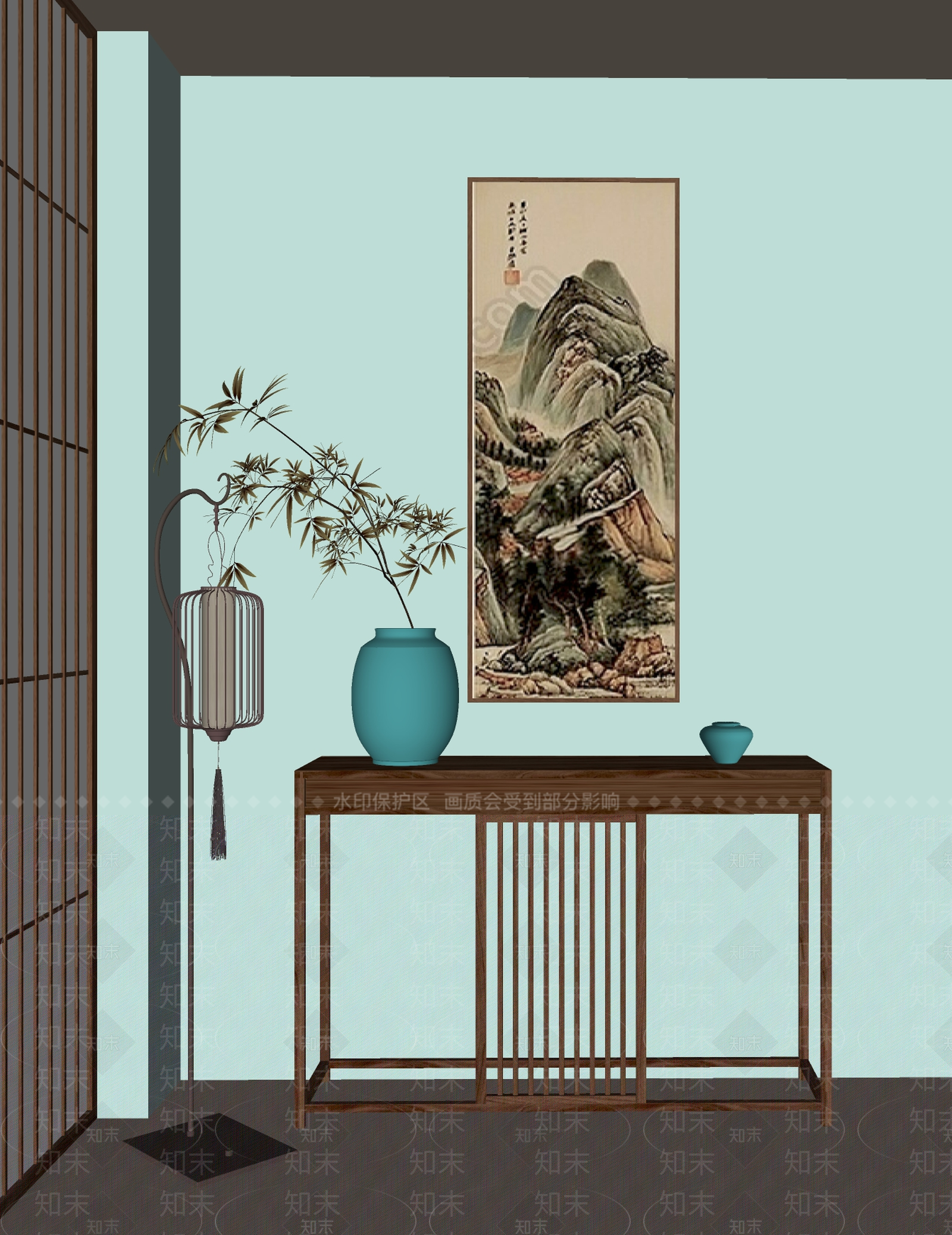 新中式玄关柜SU模型下载【ID:1204192459】