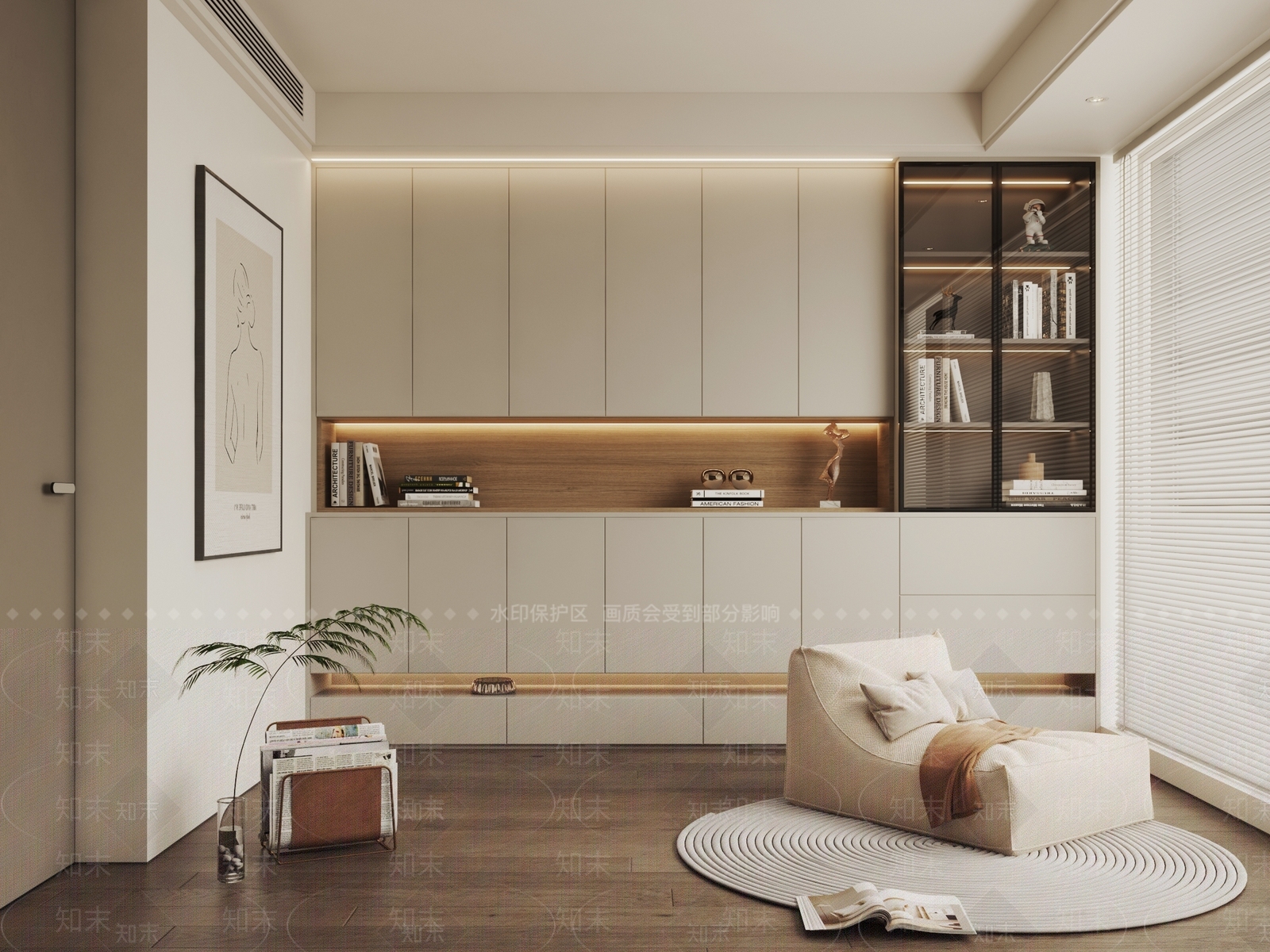 现代奶油书柜3D模型下载【ID:1204198420】