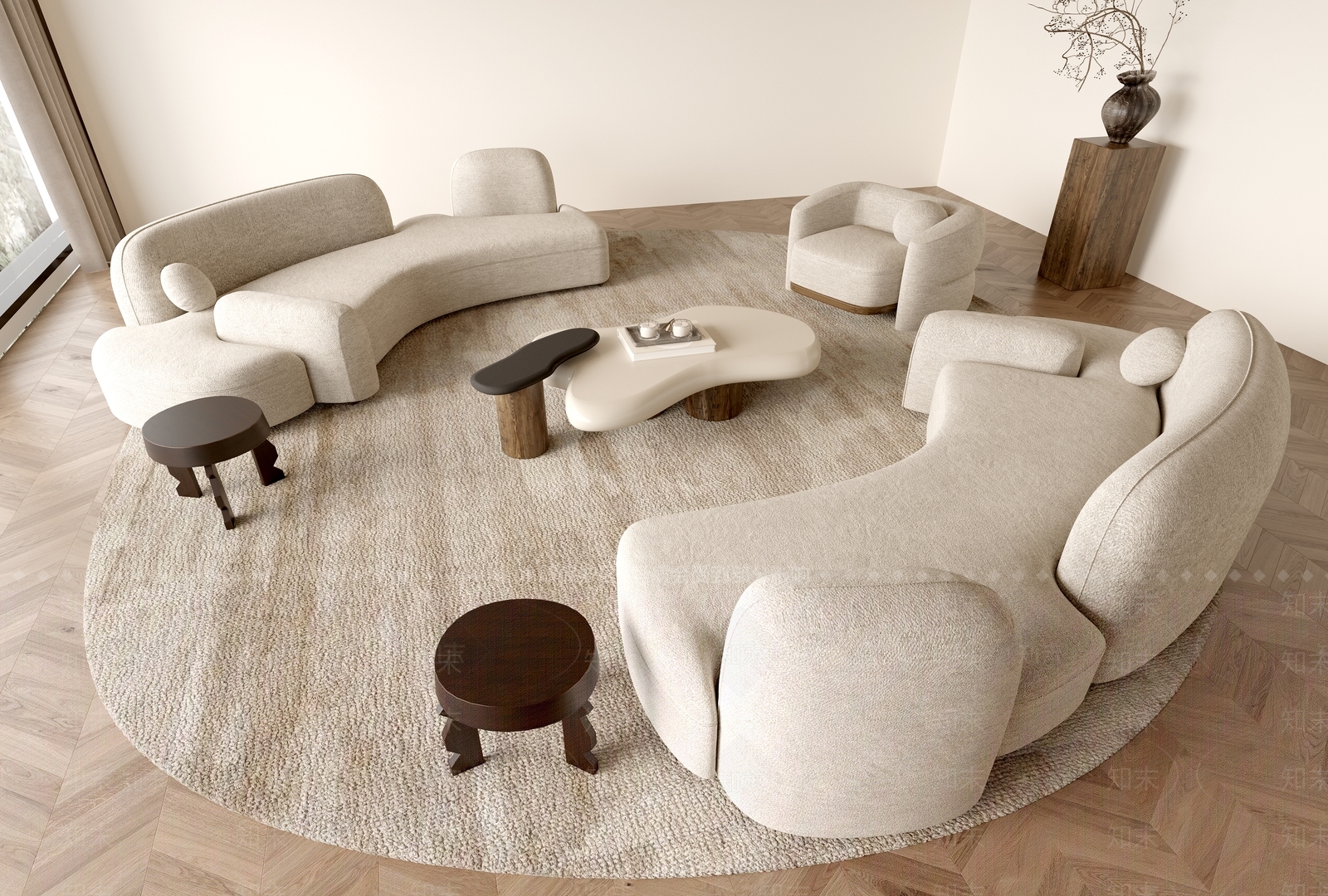 法式奶油家居客厅3D模型下载【ID:1204200664】