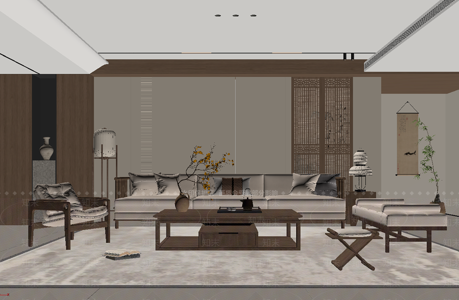 新中式禅意家居客厅3D模型下载【ID:1204201312】