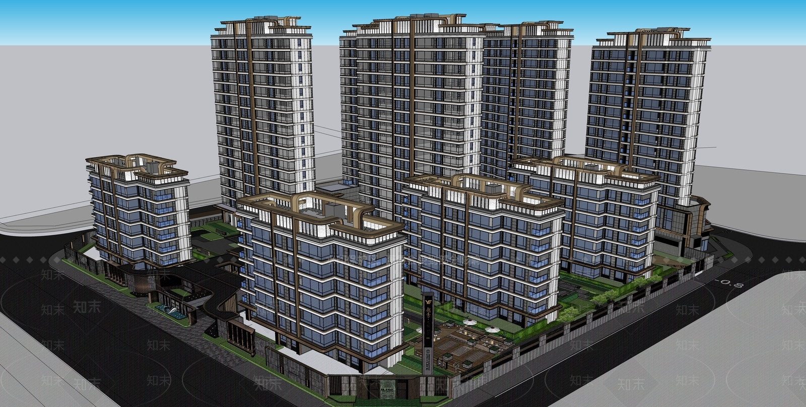 现代轻奢多层住宅SU模型下载【ID:1204202570】