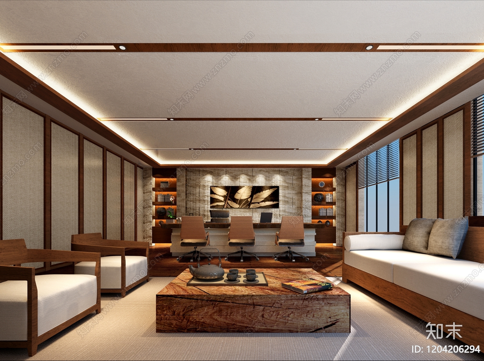 新中式现代整体办公空间施工图下载【ID:1204206294】