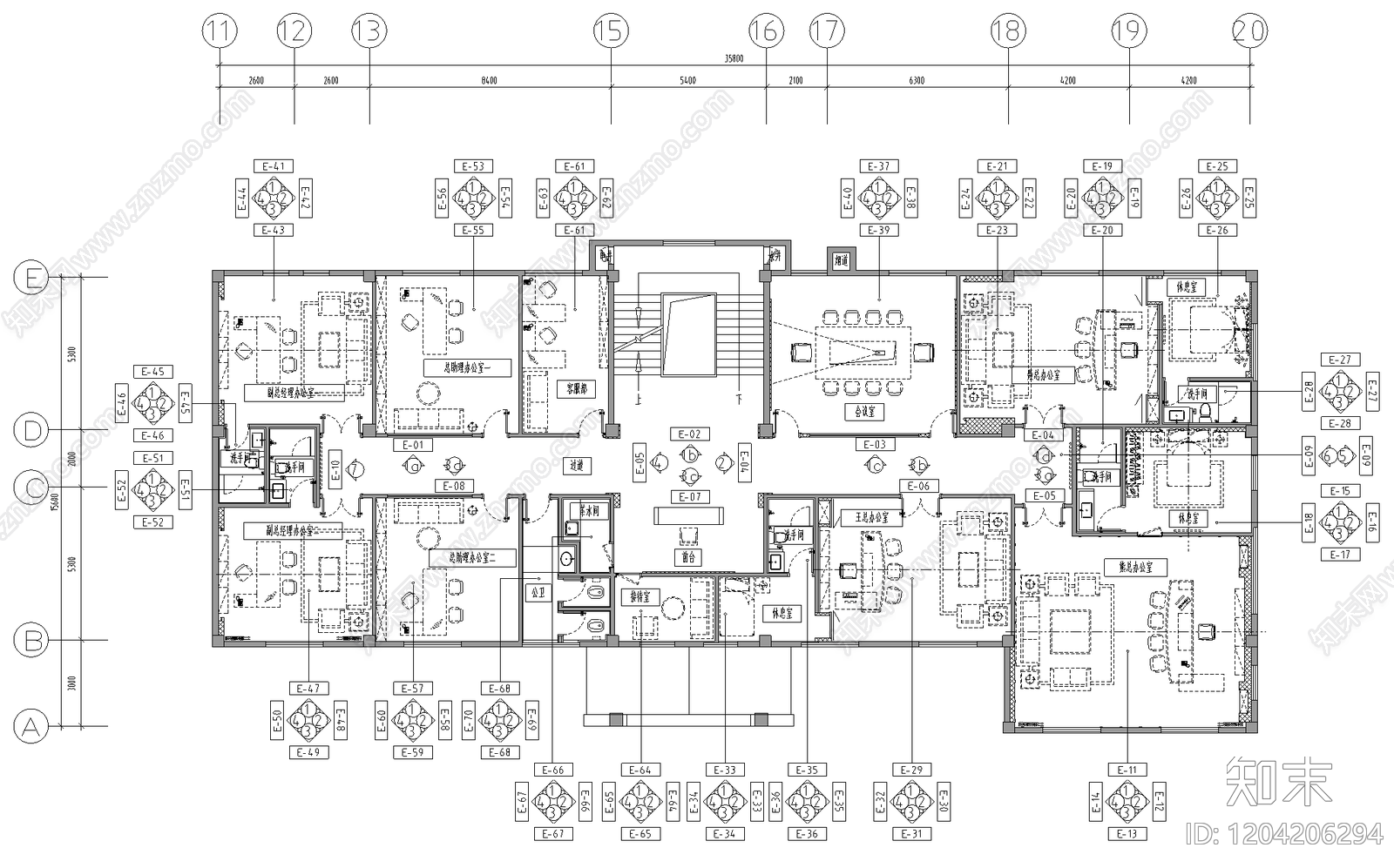 新中式现代整体办公空间cad施工图下载【ID:1204206294】