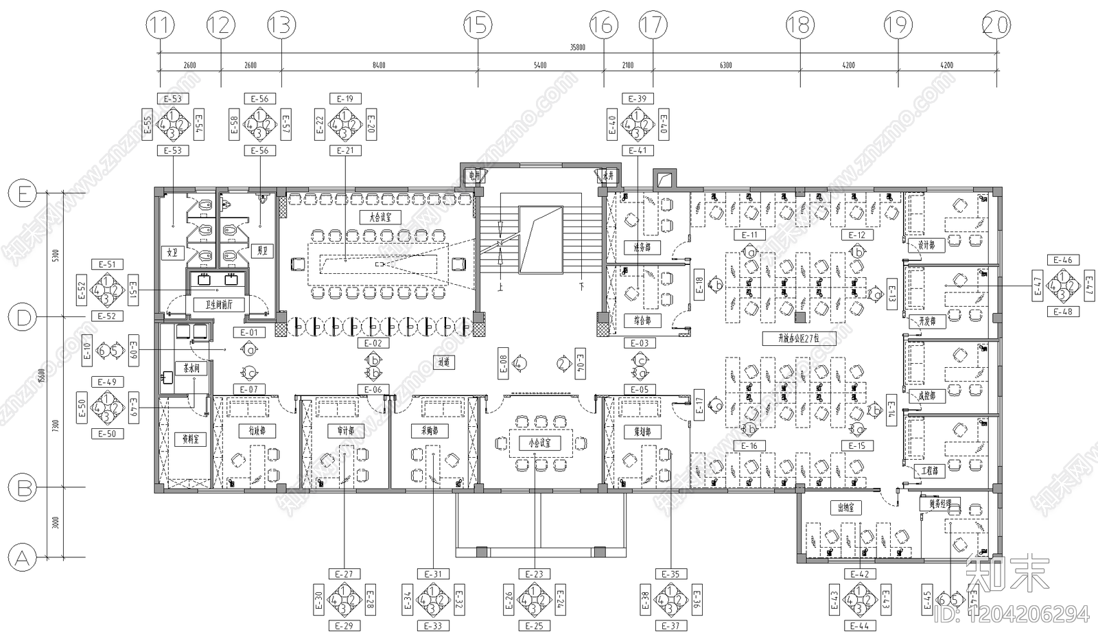 新中式现代整体办公空间cad施工图下载【ID:1204206294】
