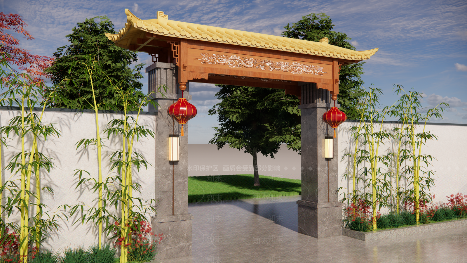 新中式原木其他景观小建筑SU模型下载【ID:1204302560】