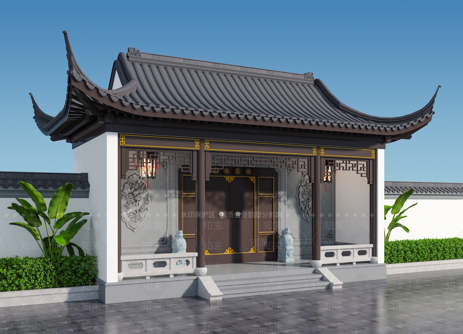中式新中式入口大门SU模型下载【ID:1204208659】