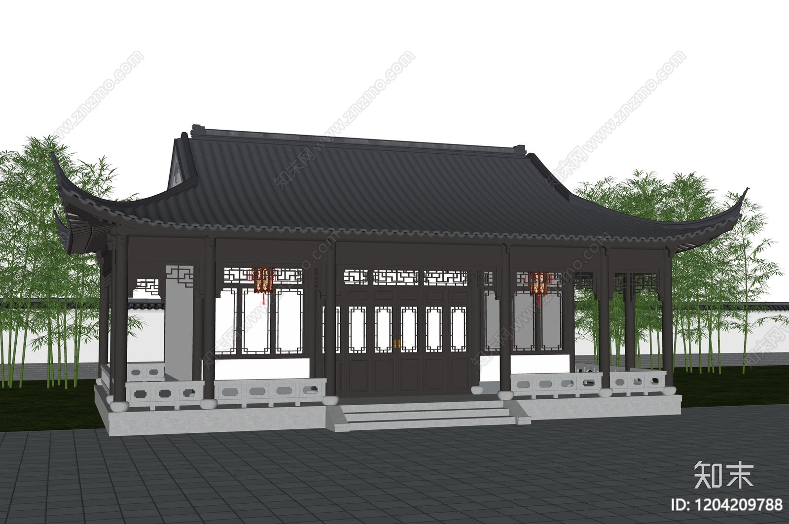 中式新中式古建筑SU模型下载【ID:1204209788】