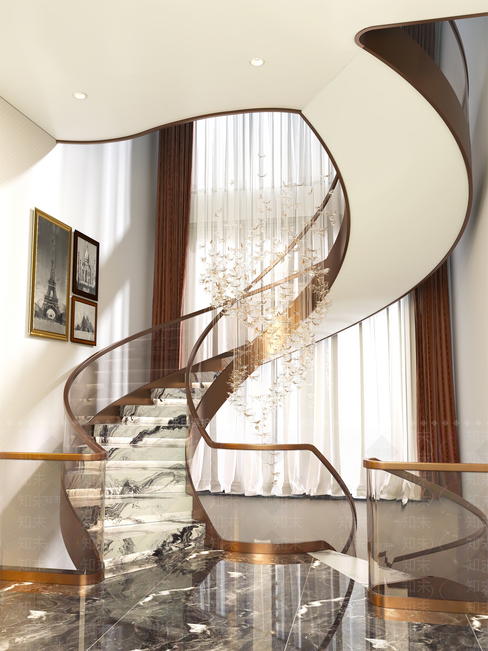 现代极简旋转楼梯3D模型下载【ID:1204210783】