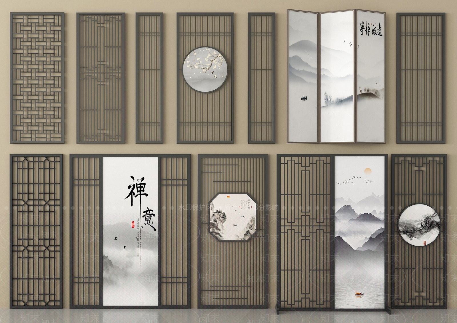 新中式屏风3D模型下载【ID:1204210903】