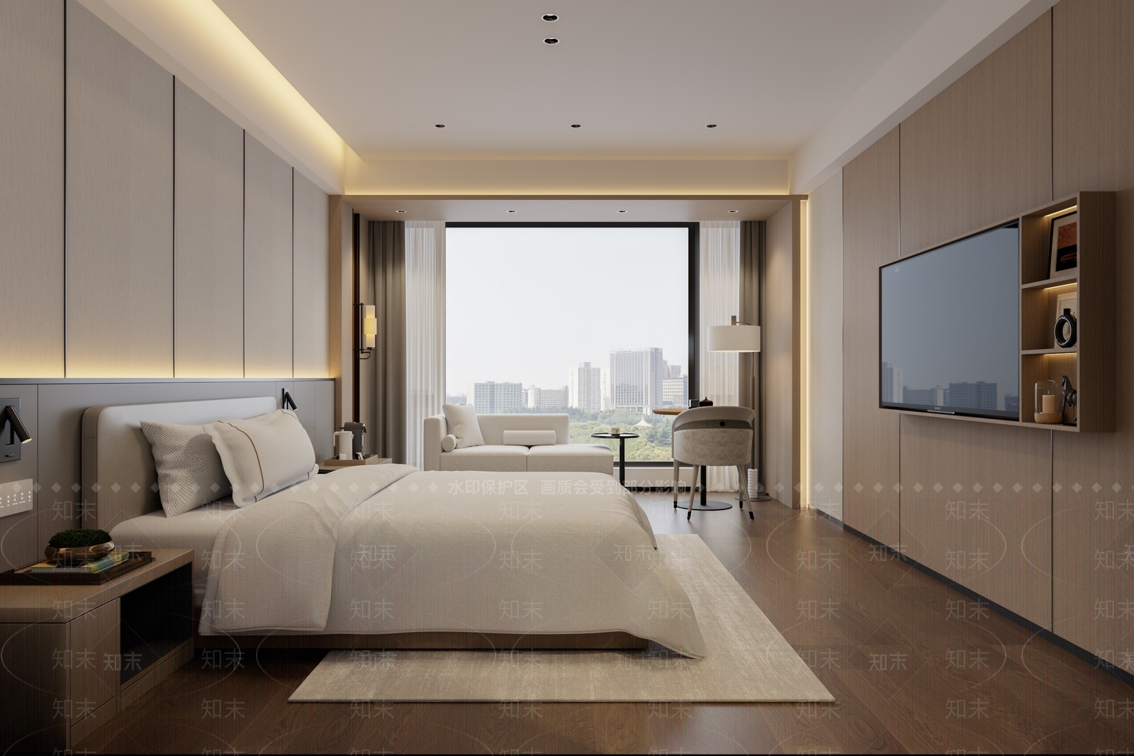 简约原木酒店客房3D模型下载【ID:1204212035】