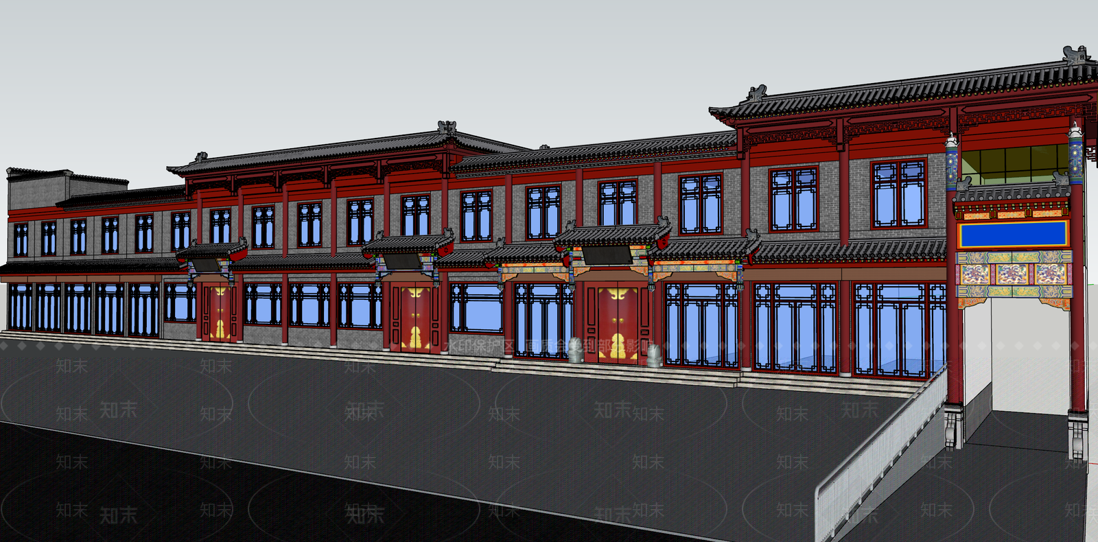 新中式中式古建筑SU模型下载【ID:1204212367】