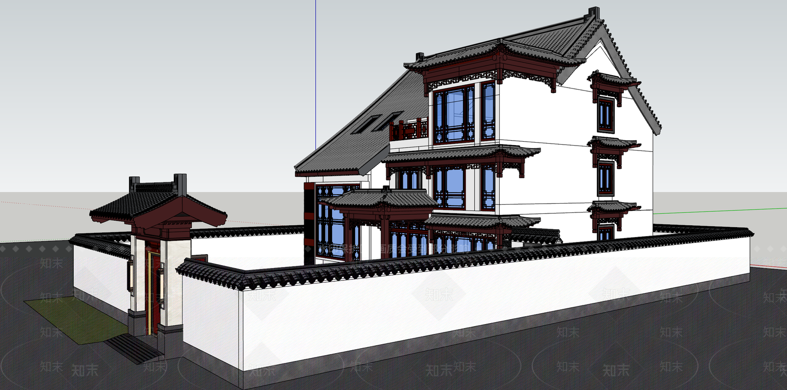 新中式中式古建筑SU模型下载【ID:1204212339】