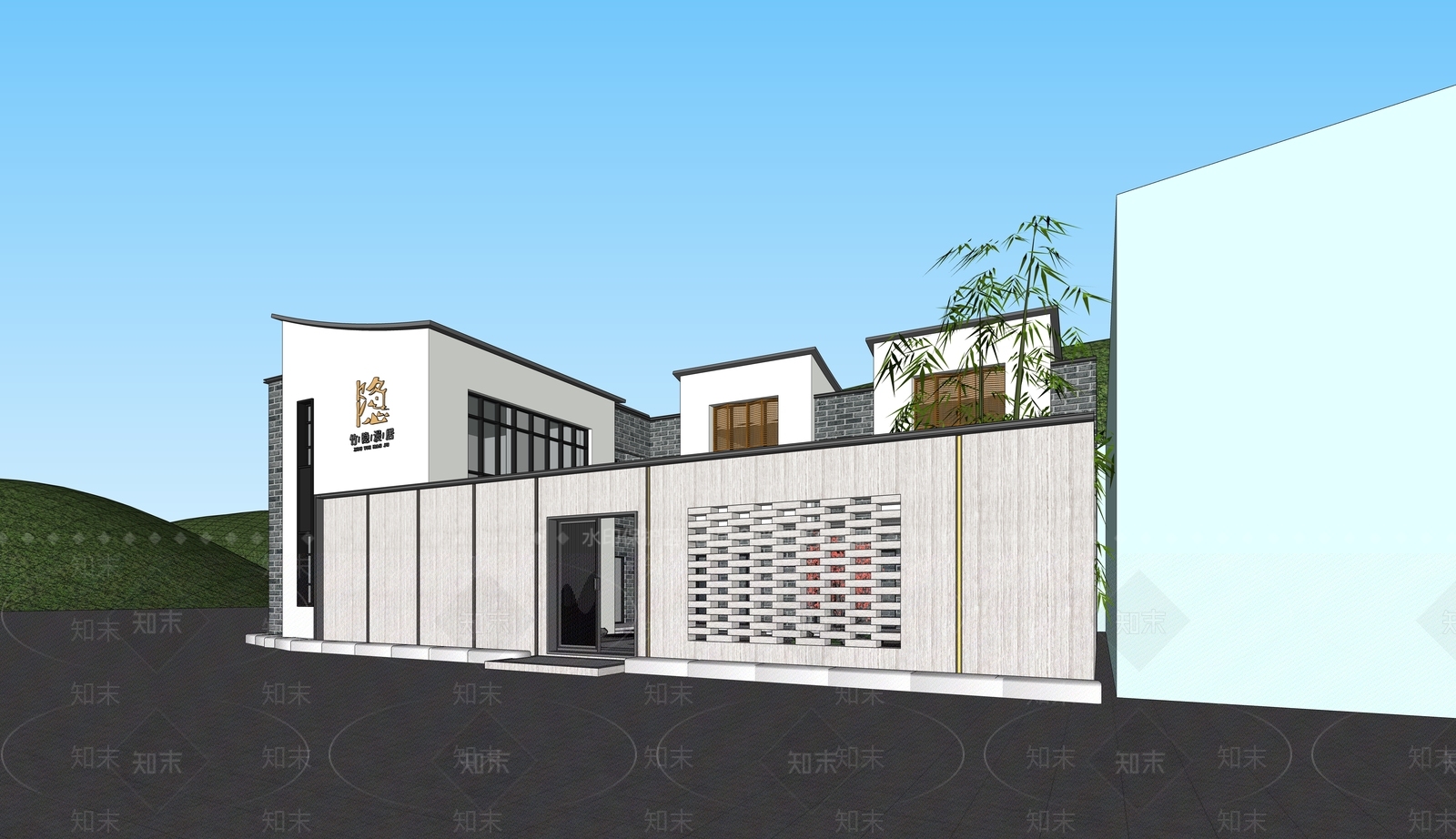 新中式民宿建筑SU模型下载【ID:1204215981】
