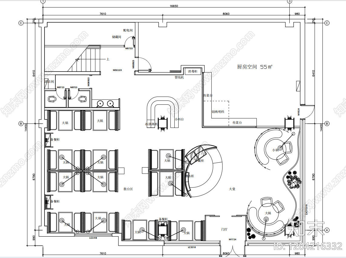 现代火锅店施工图下载【ID:1204216332】