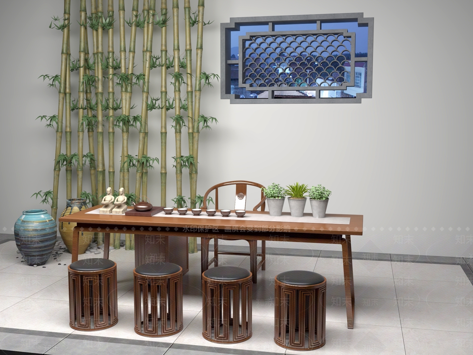 中式极简茶桌椅3D模型下载【ID:1204223003】