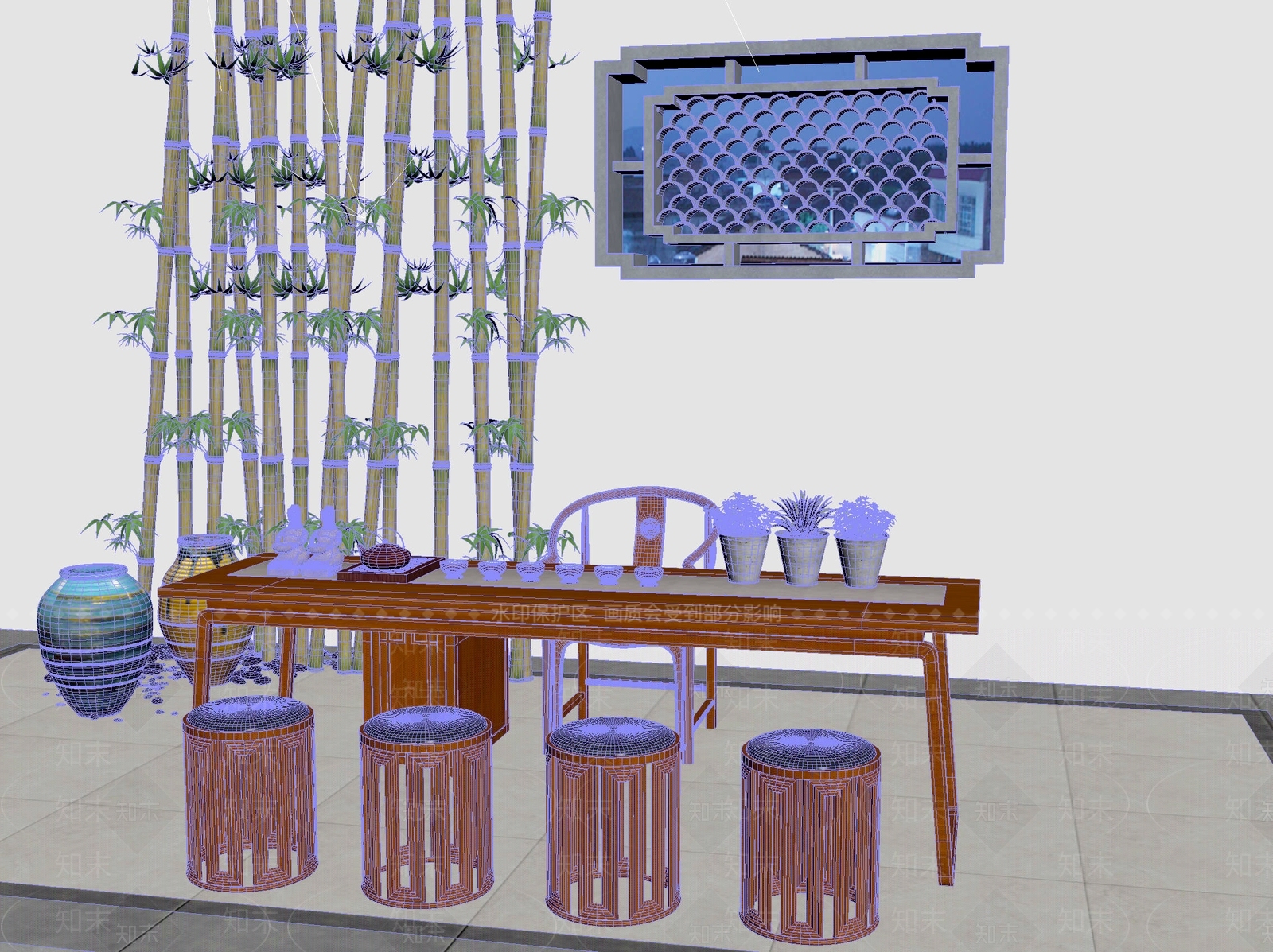 中式极简茶桌椅3D模型下载【ID:1204223003】