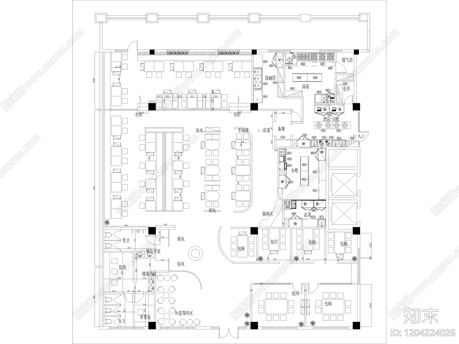 40套烧烤店烤肉店餐厅CAD施工图cad施工图下载【ID:1204224026】