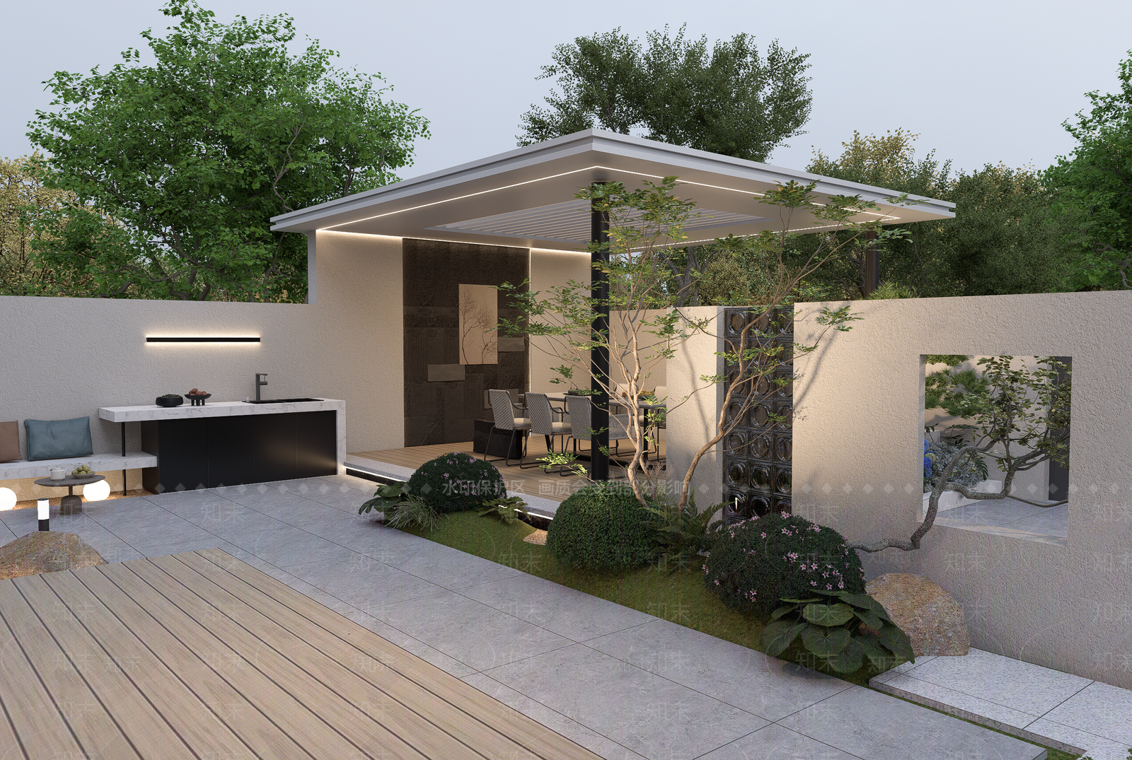 现代简约别墅庭院SU模型下载【ID:1204226517】